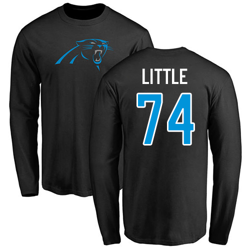 Carolina Panthers Men Black Greg Little Name and Number Logo NFL Football #74 Long Sleeve T Shirt
